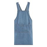 traceil Adult Jour Apron - Lightweight Cotton Apron with Front Pocket, Cross Back Aprons for Women Men, Jean Kitchen Apron (Light blue)