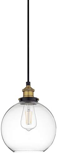 Linea di Liara Primo Large Black and Gold Glass Globe Pendant Light Fixture Farmhouse Pendant Lighting for Kitchen Island Mid Century Modern Ceiling Light Clear Glass Shade, UL Listed