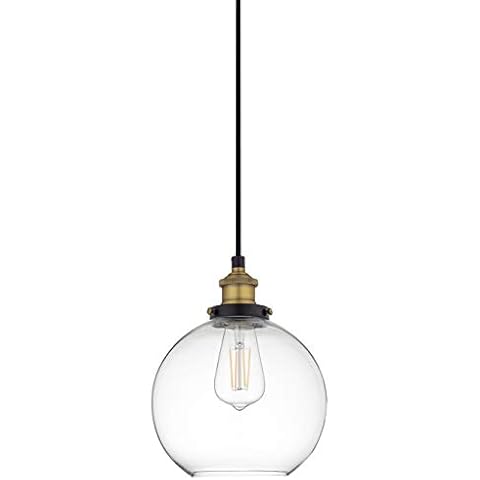 Linea di Liara Primo Large Black and Gold Glass Globe Pendant Light Fixture Farmhouse Pendant Lighting for Kitchen Island Mid Century Modern Ceiling Light Clear Glass Shade, UL Listed Cover
