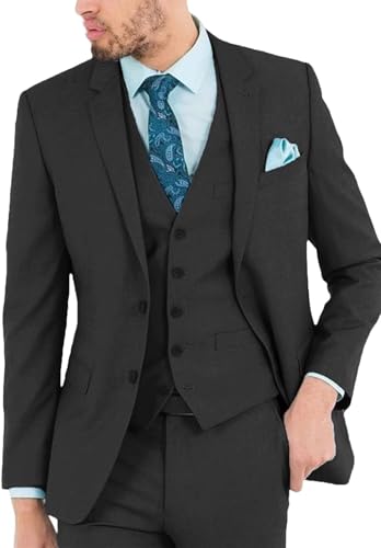 Men's Suit 3-Piece Slim Fit Solid Suits 2 Button Blazer Vest Pants Set and Tie Formal Tuxedo for Wedding Prom