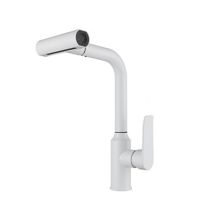 Grifo Mezclador extraíble para Fregadero de Cocina, Cascada, Giratorio 360°, Monomando, de Acero Inoxidable, Color Blanco.