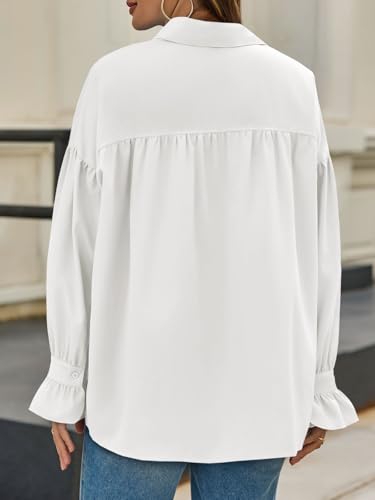 Cicy Bell Womens Oversized Button Down Shirts Long Ruffle Sleeve Pleated Babydoll Blouses Trendy Casual Tops3