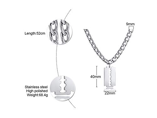 Hisatan Hip Hop Jewelry Punk Rock Biker Stainless Steel Razor Blade Pendant Necklace for Men with 20 Chain3