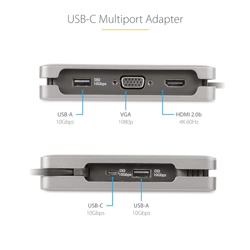 Image of StarTech.com USB-C Docking Station for MacBook Pro M1 M2 M3 M4 and Windows, 4K 60Hz HDMI or 1080p VGA Video, USB 10Gbps Hub, 100W Laptop Charging, GbE, 1ft /30cm Cable
