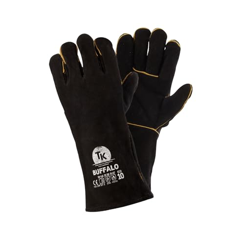 TK Gloves BUFFALO Schweißerhandschuh Montage-Handschuhe aus Leder/Größe 10, 1 Paar/Handschuhe Arbeitshandschuhe/Schweißschutzhandschuh mit Futter/Schwarzes Rindspaltleder/Lederhandschuhe