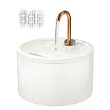 DOOOB Ceramic Cat Water Fountain, 2.1L/71oz Ceramic Cat Fountain, Automatic Ceramic Water Fountain for Cats, Pet Water Fountain with Ultra-Quiet Pump and 3 Filters & 3 Sponges (White)