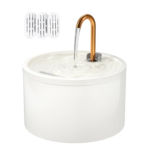 DOOOB Ceramic Cat Water Fountain, 2.1L/71oz Ceramic Cat Fountain, Automatic Ceramic Water Fountain for Cats, Pet Water Fountain with Ultra-Quiet Pump and 3 Filters & 3 Sponges (White)