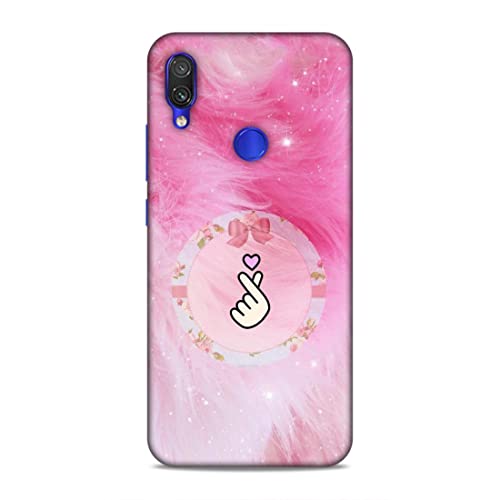 Image of Printed Mobile Back Hard Case Cover for Redmi Note 7 / 7S / 7 Pro | Finger Hearts, Pink Feathers, Soft Furr -2191