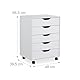 Relaxdays Rollcontainer, 5 Schubladen, HxBxT: 66,5 x 48 x 39,5 cm, Büroschrank, Aktenschrank mit Rollen, Büro, weiß