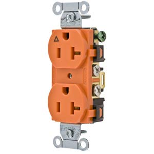 Straight Blade Devices, Receptacles, Duplex, Commercial Grade, Corrosion Resistant, 20A 125V, 2-Pole 3-Wire Grounding, 5-20R, Back and Side Wired, Orange