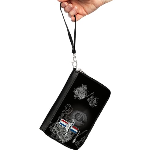 Buckle-Down Ford Wallet, Zip Around, Mustang Tri Bar Stripe GT Motor Blueprint, Vegan Leather2