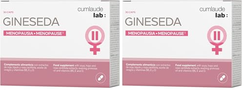 Cumlaude Gineseda - Complemento Alimenticio para Aliviar los Síntomas de la Menopausia - Isoflavonas de Soja, Extracto de Lúpulo y Salvia, Vitaminas E, B6 y D3-30 Cápsulas (Paquete de 2)