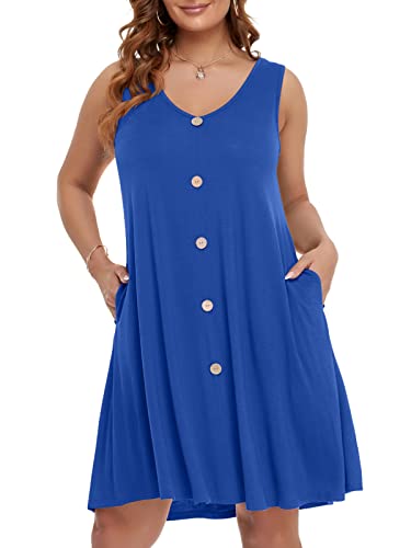 Image of BELAROI Summer Dresses for Women Beach Tshirt Sundress V Neck Casual Swing Tank Dress Swimsuit Cover Ups Pockets