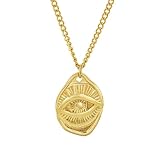 Collar con colgante de moneda de mal de ojo chapado en oro de acero inoxidable para mujer, joyería delicada con amuleto