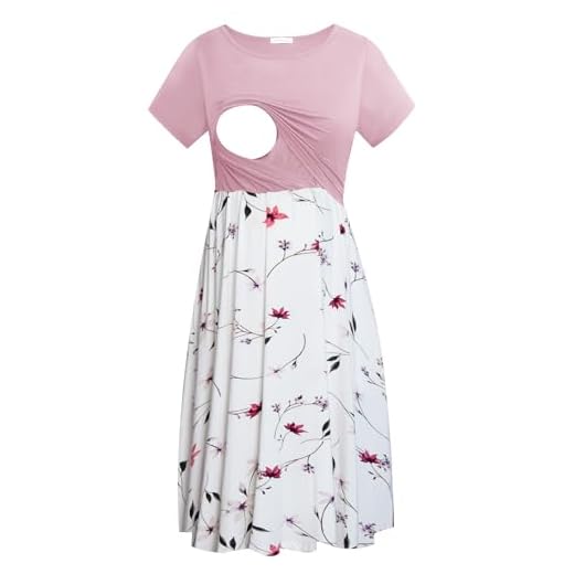 Smallshow Vestido para Premamá de Mangas Cortas Ropa Casual de Maternidad para Lactancia Pink-SVP033 Medium