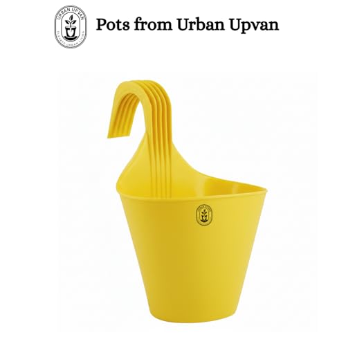 Image of Urban Upvan Plastic Hanging Planters 5 Pcs (8 Inch, Multicolor) | Flower Hanging Pots for Home & Balcony Garden | Hanging Planters for Home Plants | Hooked Hanging Pots