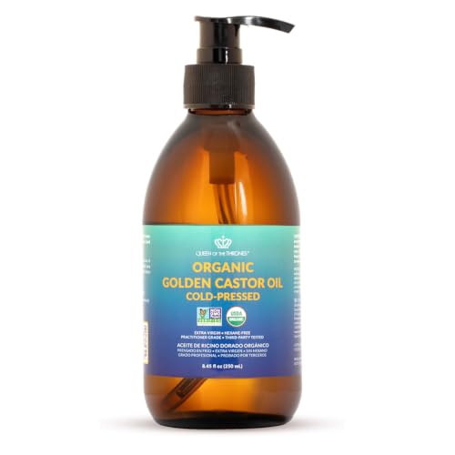 QUEEN OF THE THRONES Organic Golden Castor Oil - | 100% Pure & Expeller-Pressed for Hair Skin & Nails | Hexane Free | USDA Certified (8.4oz (250 ml))