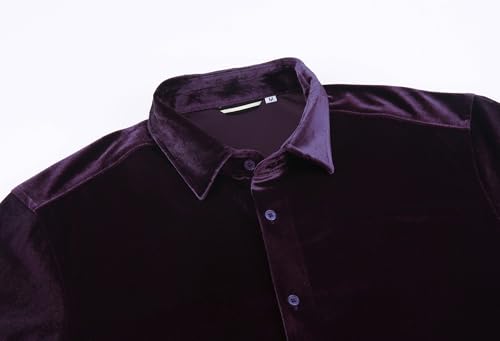 Alex Vando Mens Velvet Shirts Regular Fit Long Sleeve Soft Stretch Casual Button Down Shirt
