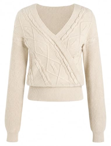 Image of ZAFUL Women's V Neck Cable Knit Sweater