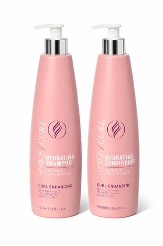 Harbor Curl Hydrating Shampoo and Conditioner Set, Coconut and Shea Butter, Curl Enhancing, 1 Liter Each, 2 Pack