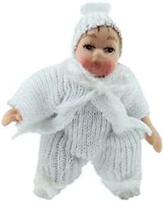 Melody Jane 1:12 Scale Porcelain Baby Doll - Toddler In Spotted Suit, Miniature Dollhouse People, Approx. 2.5 Inches (64mm) Tall