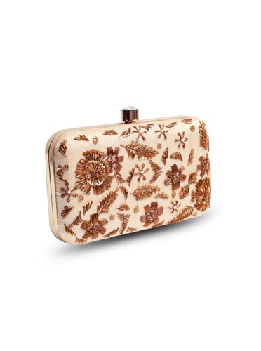 Image of THE TAN CLAN Aabish Beige Hand Embroidered Clutches for women Purses Luxury Evening Handbags for ladies