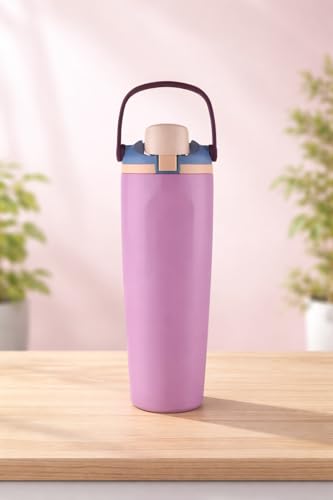 Image of FreeSip Gym Water Bottle 30oz with Built-in Straw & Chug Spout, Leak Proof Lock Lid, Carry Handle Travel Bottle for Fitness Workout Training Sports and Car Cup Holder (Dark Lavender, 900 ml)