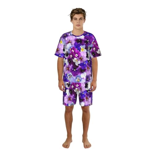 Pyjama short homme à fleurs violettes en ensemble léger d'été pour la maison