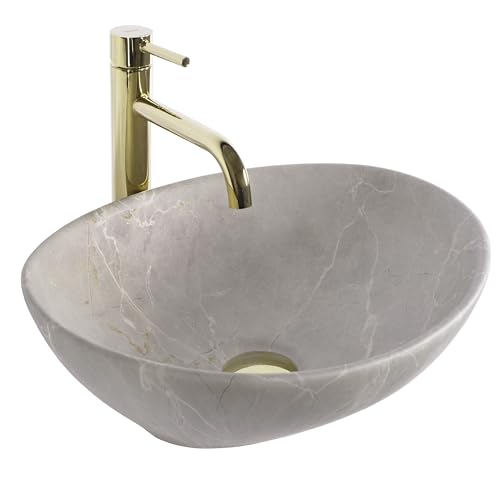 Rea Vasque en céramique à poser Sofia Oval Beige Matt, Élément moderne et chic pour votre salle de bain - 41x34,5x15cm