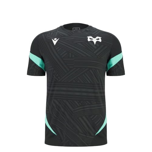 Image of Macron Ospreys Rugby 2025/26 Mens Training Poly T-Shirt (UK, Alpha, XL, Regular, Regular, Black)