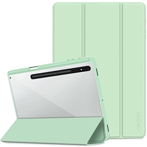 CACOE Funda Compatible con Samsung Galaxy Tab S7 FE 12.4 5G/ S8+ Plus 5G 2022/ S7+ Plus 12.4-Ultra Fina con Función Atril Slim PU Piel Funda para SM-T730/T736B/SM-X800/X806, Verde Claro Cover