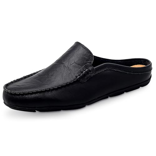 Image of Go Tour Mens Mules Clog Slippers Breathable Leather Slip on Shoes Casual Loafers Black 9/43