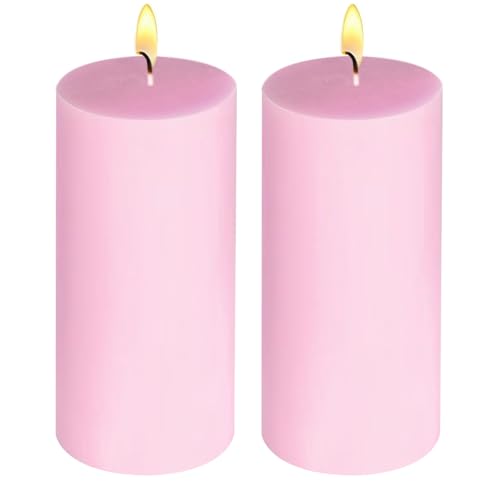 2 Pack 3x6 Inch Pale Pink Unscented Pillar Candles - 70 Hour Long Burning Dripless Smokeless Candles for Valentines Day Christmas Home Decor Weddings Festivals