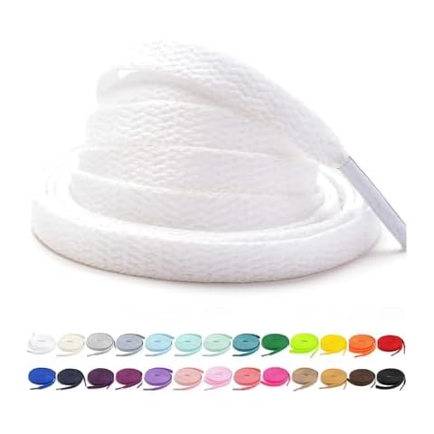 Stepace [2 Pairs Flat Shoe Laces for Sneakers 5/16" Width 30"-72" Length 26 Color Shoelaces White 60"(152 cm) Cover
