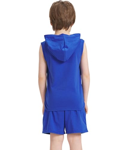 Image of Kids Boys Summer 2PCS Outfits Sleeveless Hooded Loose Casual Top Shirt and Elastic High Waist Sports Short Pant Set
