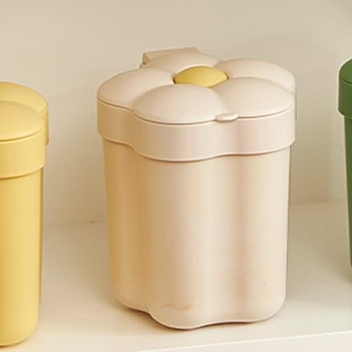 Image of Cute Desktop Trash Can, Desktop Trash Bin with Lid Flower Shape Small Garbage Can Large Opening Storage Paper Basket(White)