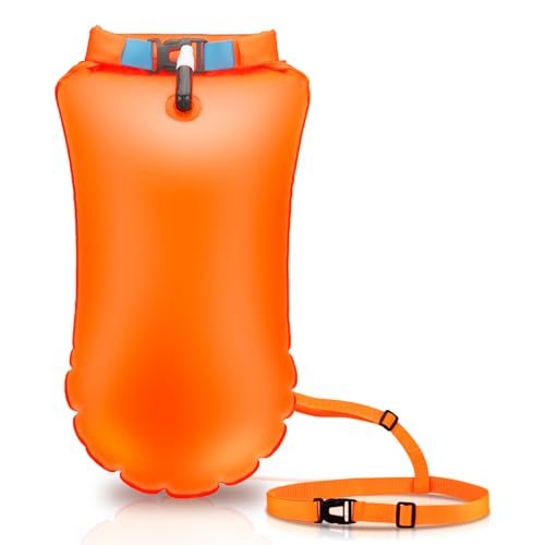 Swim Bubble for Open Water Swimmers and Triathletes, Safety Float Waterproof Dry Bag with Adjustable Waist, Highly Visible Buoy for Swim Training (Orange)