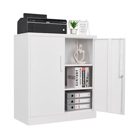 Metal Storage Cabinet with Lockable Doors and Adjustable Shelves Cover