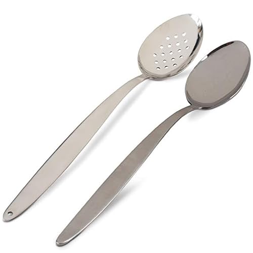 BNAZIND Kunz XL Serving Spoon | 2 Pack Regular & Perforated | 12 Inch Premium Food-Grade 18/10 Stainless Steel | Large Cooking Spoon | Chef Spoons with Ergonomic Long Handle