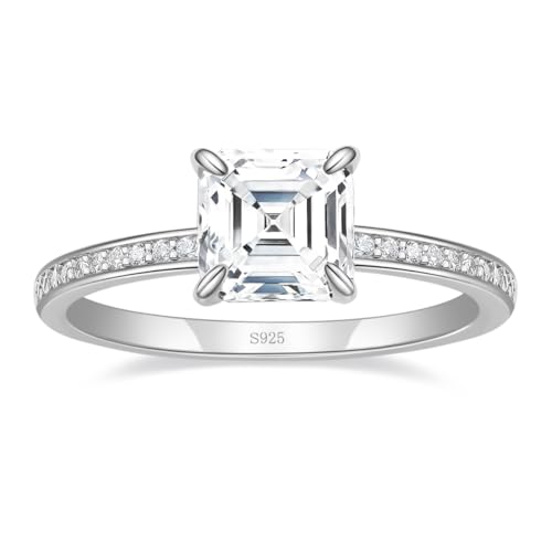 Eamti 2Ct Asscher Cut Engagement Rings For Women Cubic Zirconia Cz 925 Sterling Silver Wedding Rings For Her Solitaire Promise Wedding Bands Size 5 cover