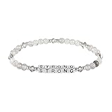 INSPIRED VOICES Inspirational Bracelets for Women - Motivational Bracelets, Inspirational Jewelry, Beaded Stretch Bracelets and Encouragement Gifts for Women (STRONG/Silver Plated/Grey)