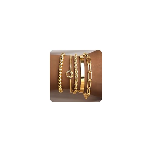 Gokeey Gold Cuff Bracelets for Women Waterproof, 14K Gold Plated