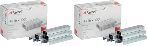 Image of Rexel 503654 No.16 24/6 mm Standard Staples, For Stapling up to 20 Sheets, Use with Desktop Staplers and Pliers, Box of 5000, 6010 (Pack of 2)