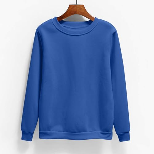 Sudadera para mujer sin capucha de algodón, sudadera corta con cuello redondo y sudaderas casuales Abrigo ligero abrigos gran tamaño ropa color sólido Loungewear manga larga camiseta diaria, BU2, XXL