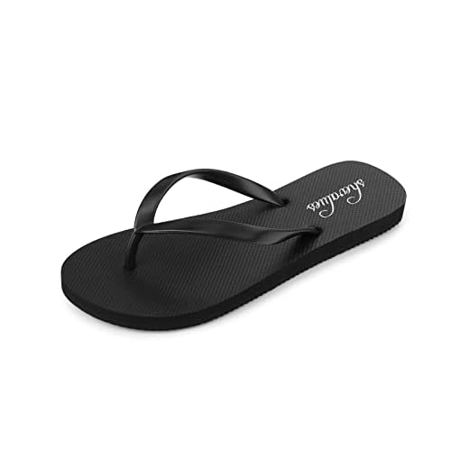 Slim Flip Flops for Women Beach Rubber Shower Shoes Basic Thong Sandals, Black, 39, (Size 8-8.5)