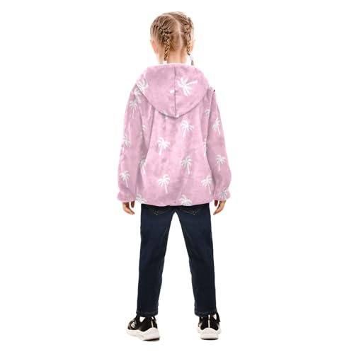 OTVEE Palm Tree on Pink Kids Hoodie Jacket Fall Spring Full Zip Warm Outwear Coat4