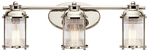 KICHLER Ashland Bay 24" 3 Light Vanity Light Clear Seeded Ribbed Glass in Polished Nickel