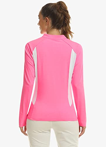 Mofiz Long Sleeve Tennis Shirts Breathable Uv Protection For Women's Fashion Ladies Cute Horseback Riding Shirts Rose Red S #TOP2