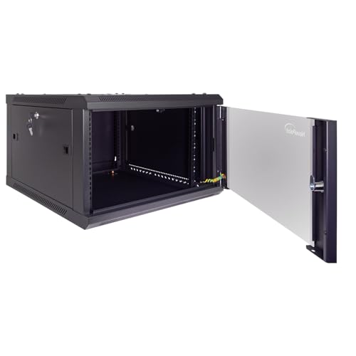 Image of NavePoint 6U Server Cabinet Wall Mount Rack Enclosure Includes 2 Fans, Locking Glass Door, Removable Side Panels - 6U Network Cabinet 23.6 inch Deep, 19 Inch Server Rack for IT and A /V Equipment