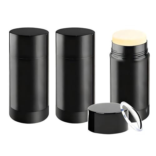 meleg otthon 3 Pcs Empty Deodorant Containers 2.5 oz/75ml Twist Up Refillable Deodrant Containers Leak Proof Black Deodorant Bottles Round Lip Balm Tubes for DIY Lipstick Crayon